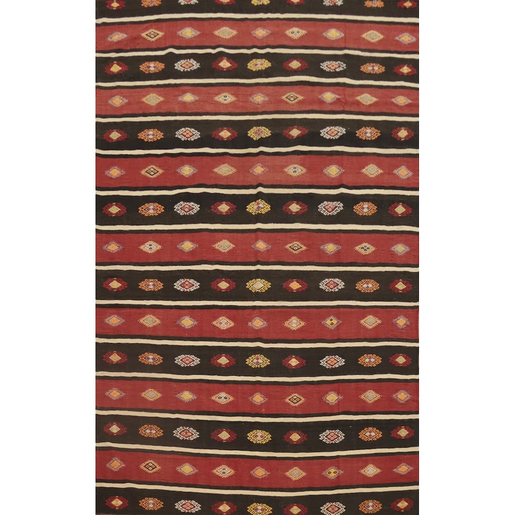 Hand Woven Oriental 100% Wool Carpet Southwestern Tribal Multi-Colored Kilim Area Rug - 9' 2'' X 6' 2''