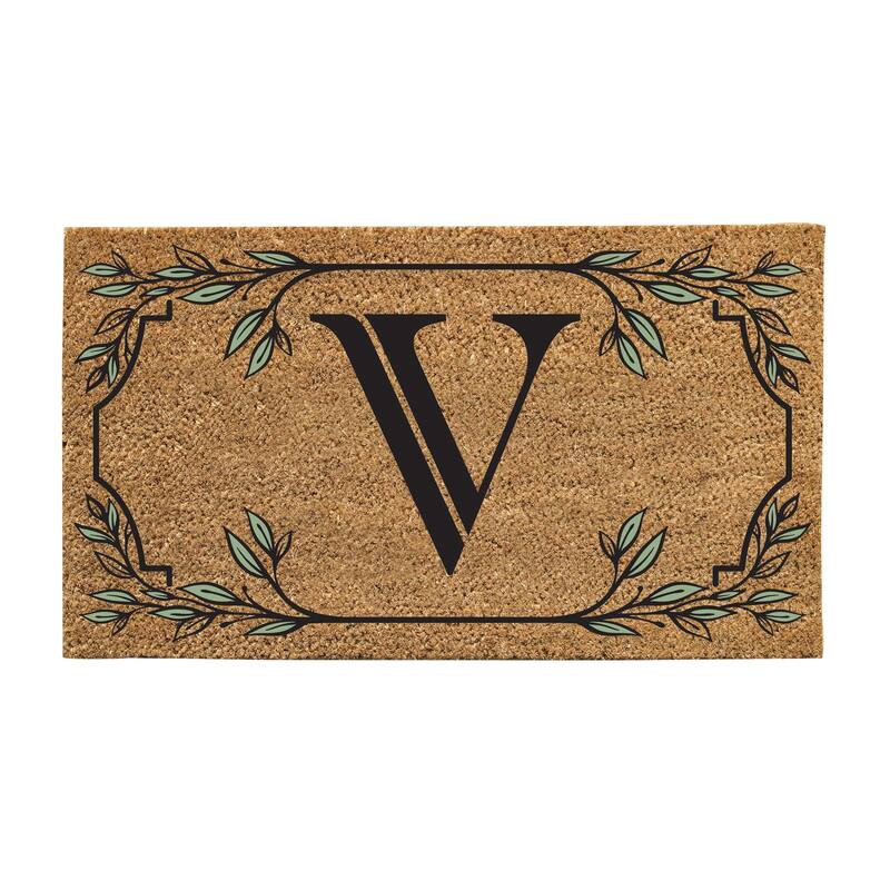 28 in. x 16 in. Monogram Coir Mat, Letter "V"