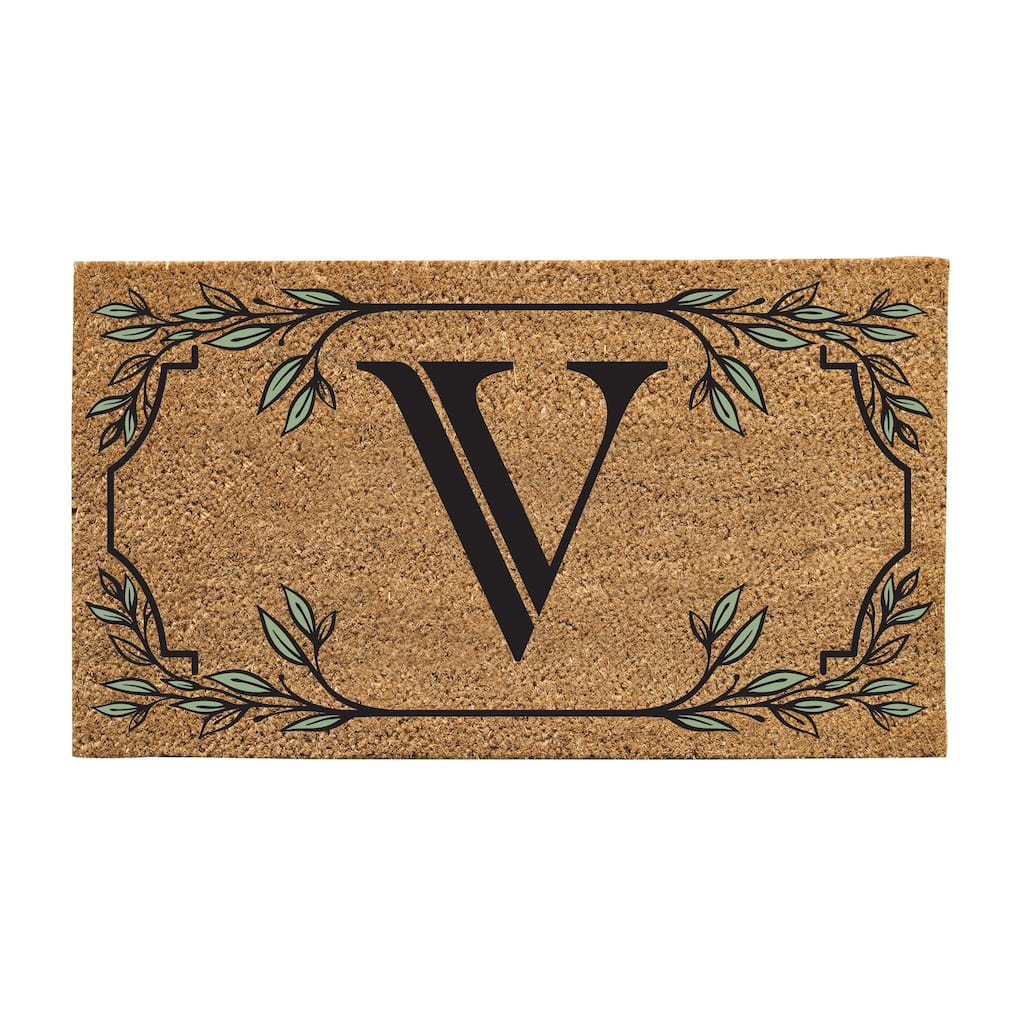 28 in. x 16 in. Monogram Coir Mat, Letter "V"
