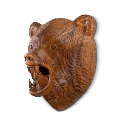 12" Wooden Hand Carved Wall Bear Head Mask Hanging Handcrafted Handmade Figurine Sculpture Lodge Cabin Outdoor Indoor Decoration