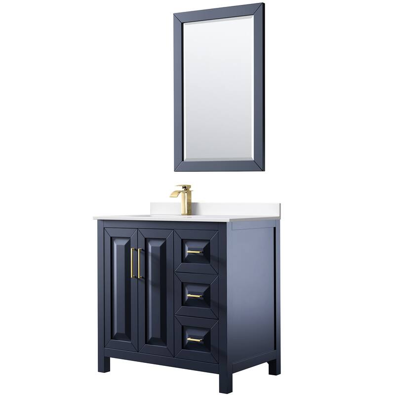 Wyndham Collection WCV252536S-Left-VCA-M24 Daria 36" Free Standing - Dark Blue / White Cultured Marble Top / Brushed