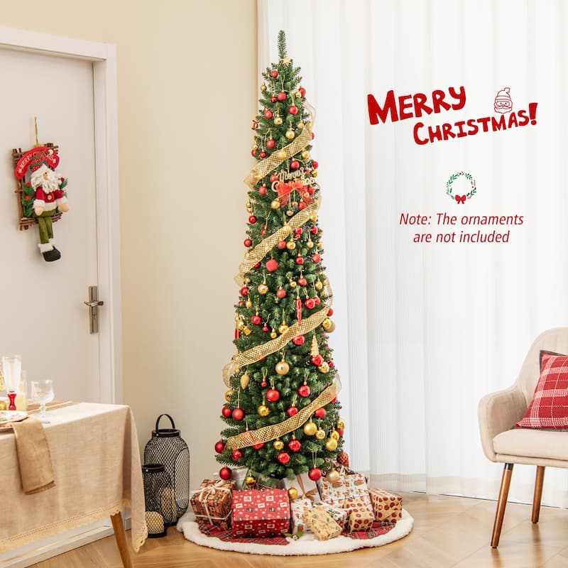 Gymax 7/8 FT Pencil Christmas Tree Artificial Xmas Tree w/ 523/671 - See Details