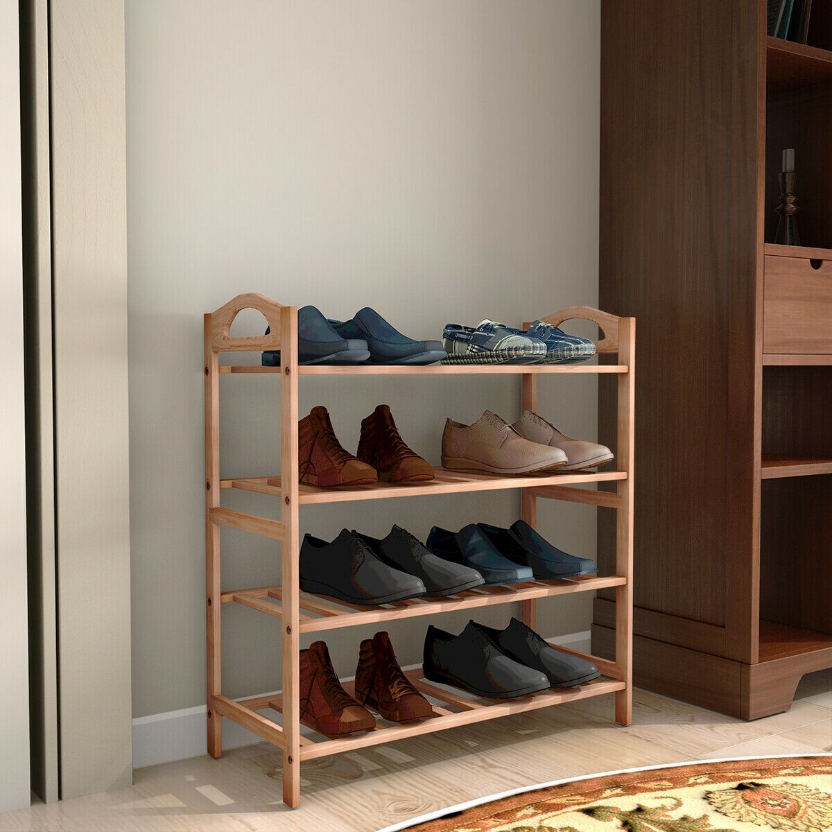 Shop Costway 4 Tier Bamboo Shoe Rack Entryway Shoe Shelf Holder