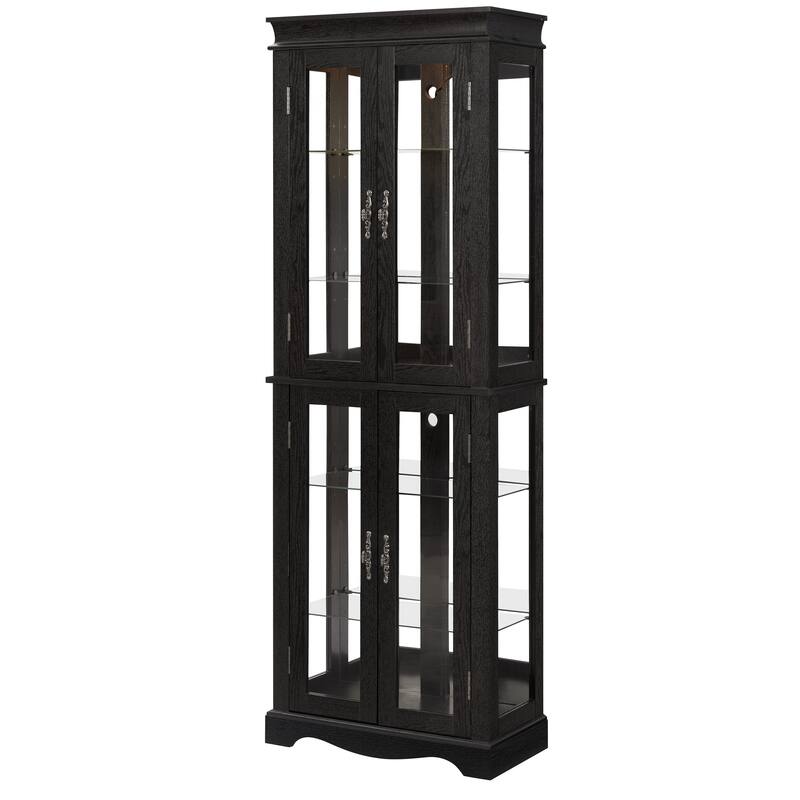 GDF Studio - Tall Lighted Curio Cabinet with Six-Tier Display and Wood Frame.