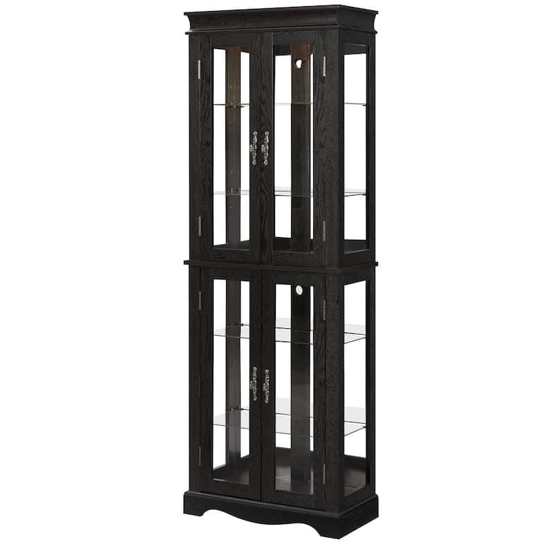 Lighted Curio Display Cabinet, Glass Display Case with Adjustable Shelves, China Cabinet with Arched Bottom for Living Room