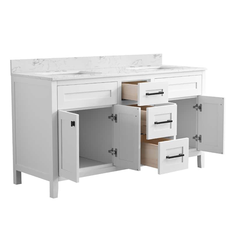 Nephelily 60 inch Bathoom Vanity With Quartz Top Double Sinks, Easy-to-Install