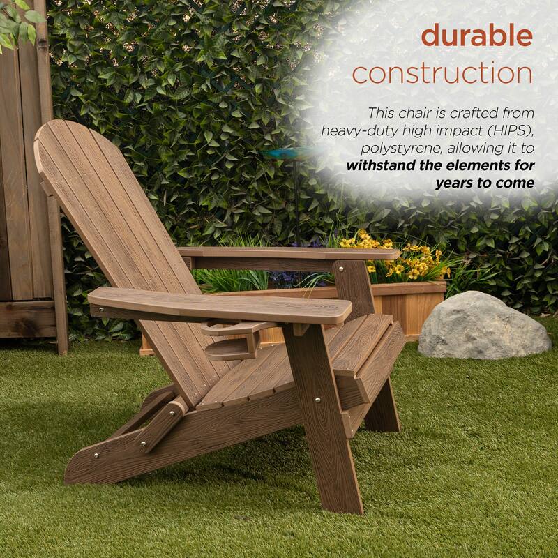 Dk. Teak Folding Adirondack Chair w/Cup Holder and Ottoman