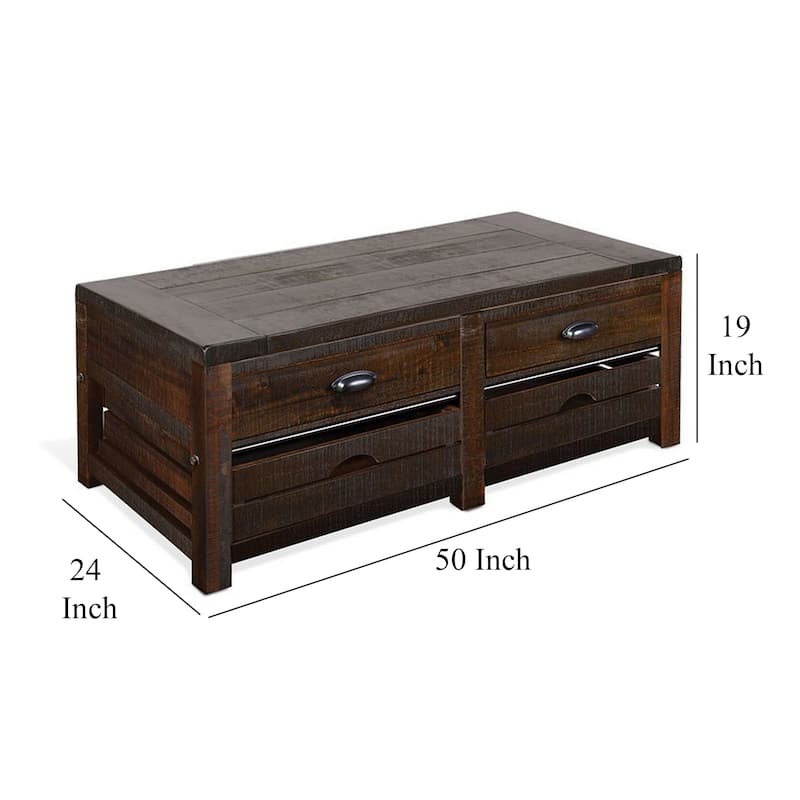 Flint Coffee Table, 2 Drawers, Crates, Dark Brown Mahogany, 50 Inch