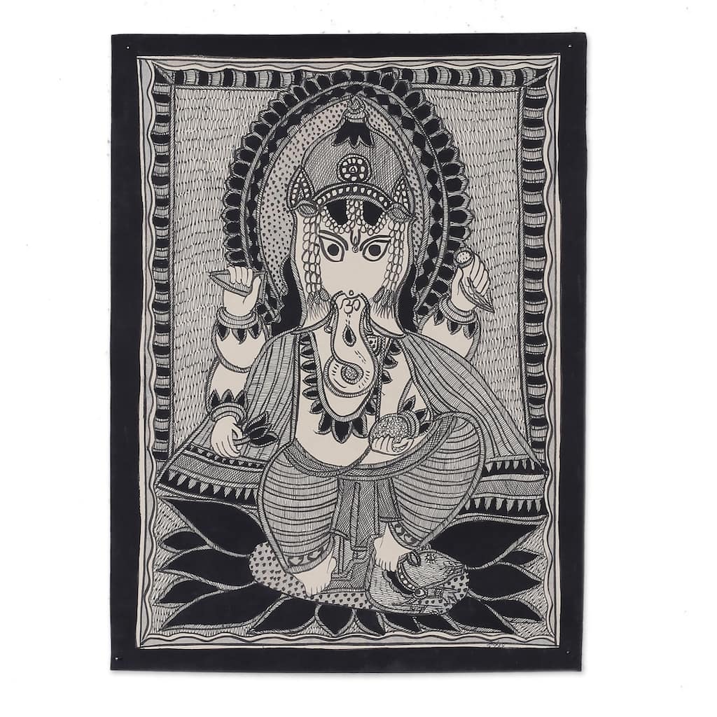 Novica Handmade Glorious Ganesha Madhubani Painting