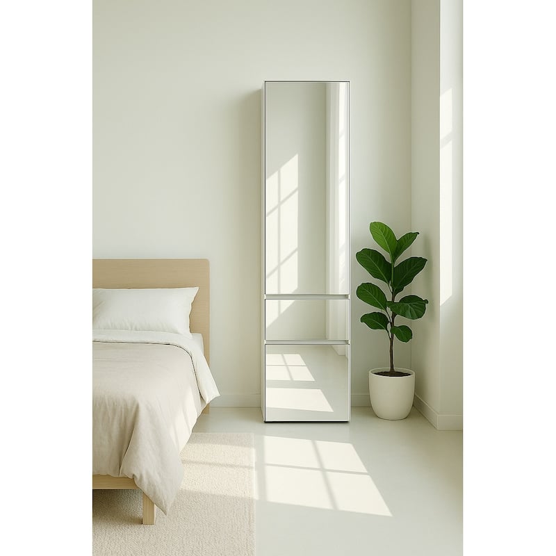 Elise Slim Modular Wood Closet Cabinet with Mirror in White - 15.7"D x 17.72"W x 70.9"H