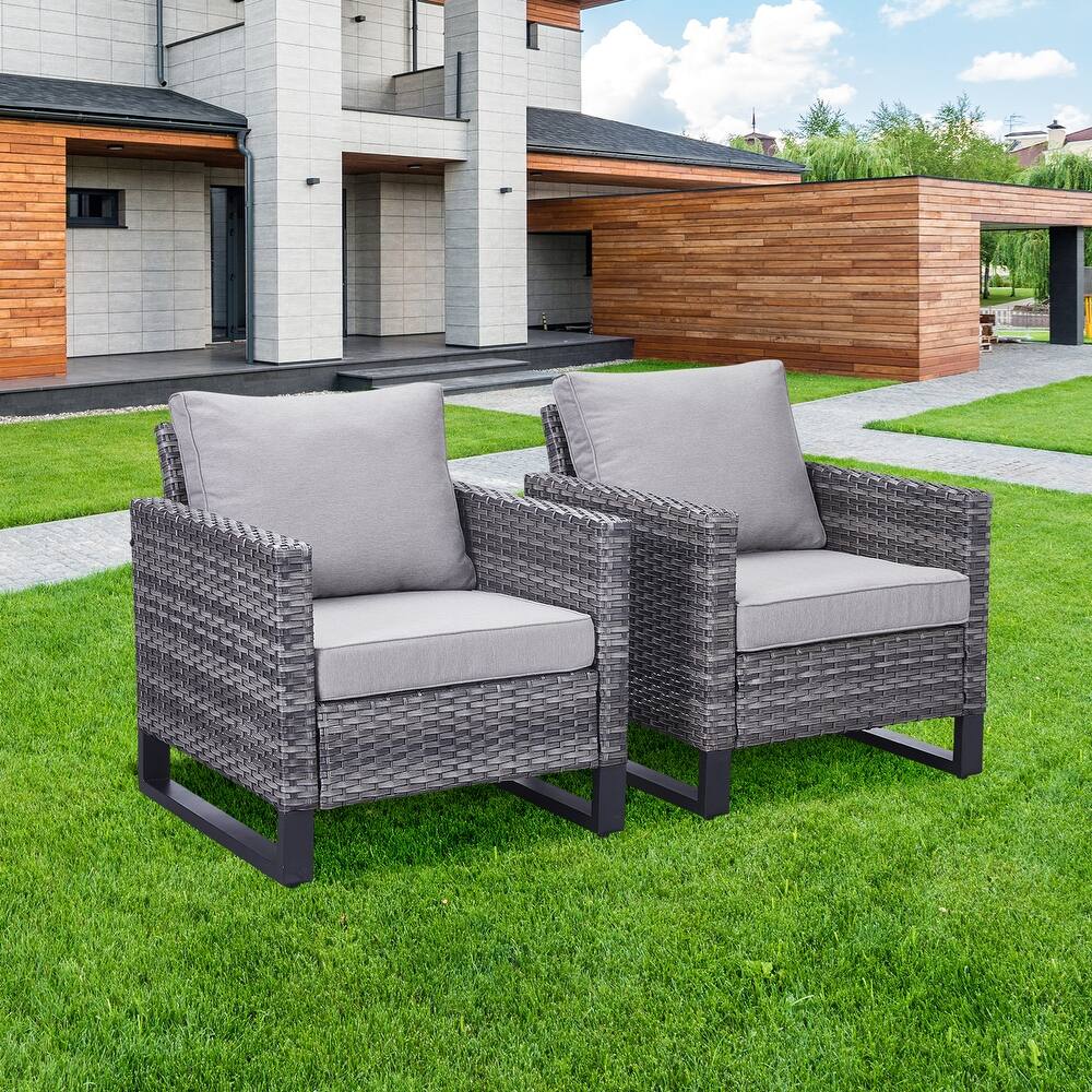 Gymojoy 2-Piece Wicker Outdoor Seating Rattan Chair with Cushion
