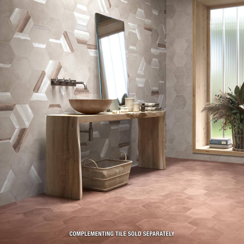 Merola Tile Matter Hex Red 7-7/8" x 9" Porcelain Floor and Wall Tile