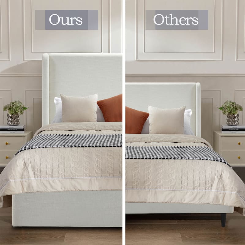 Christopher Knight Home - Carmen Upholstered Wingback Platform Bed Frame, Textured Ivory Chenille, No Box Spring Needed