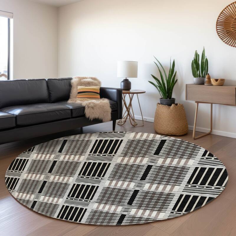 Premium Washable Super Soft Modern Plaid Mayfield Rug - Black - 8' x 8'