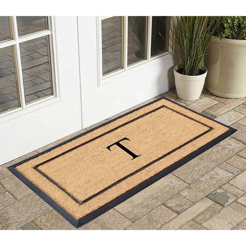 A1HC Natural Coir Monogrammed Door Mat for Front Door, Durable Large Outdoor Rug, Heavy Duty Welcome Doormat - 24" X 48"