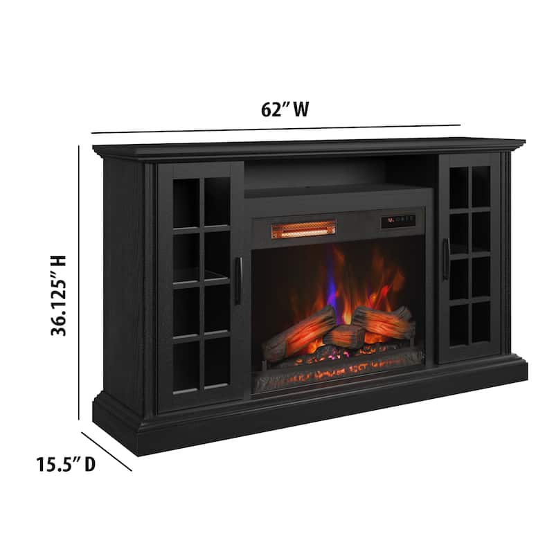 duraflame® Electric Fireplace Media Mantel for TVs up to 65 inches and Storage Cabinets, Black Embossed Ash