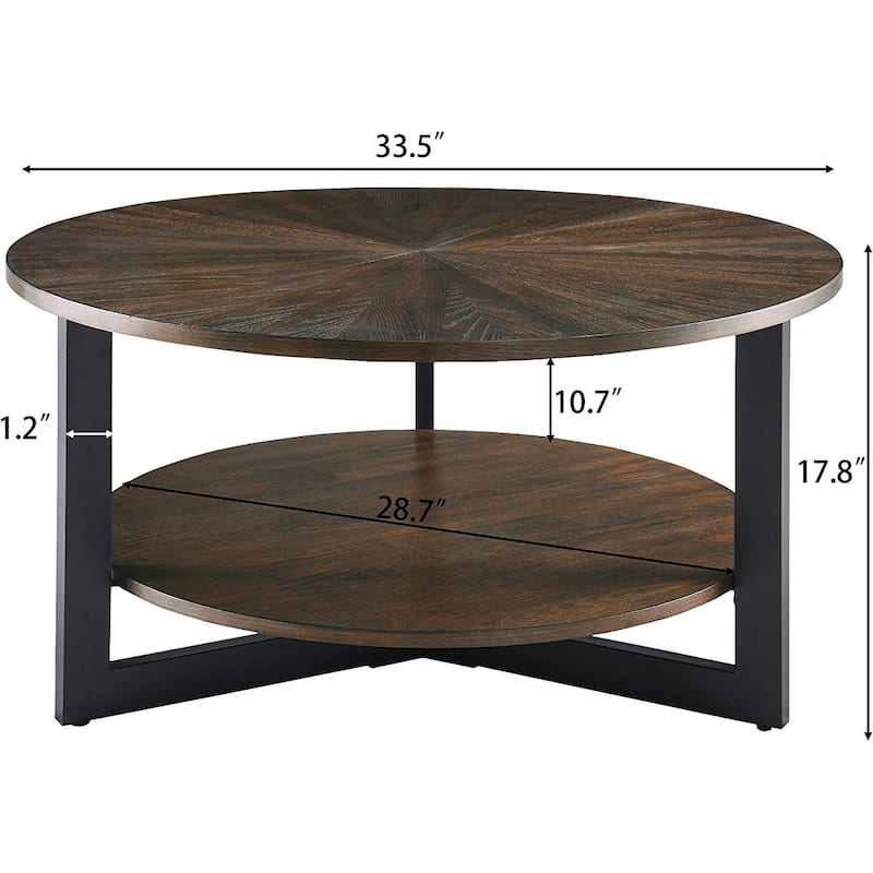 Round Coffee Table with Solid Wood Storage Circle Center Table