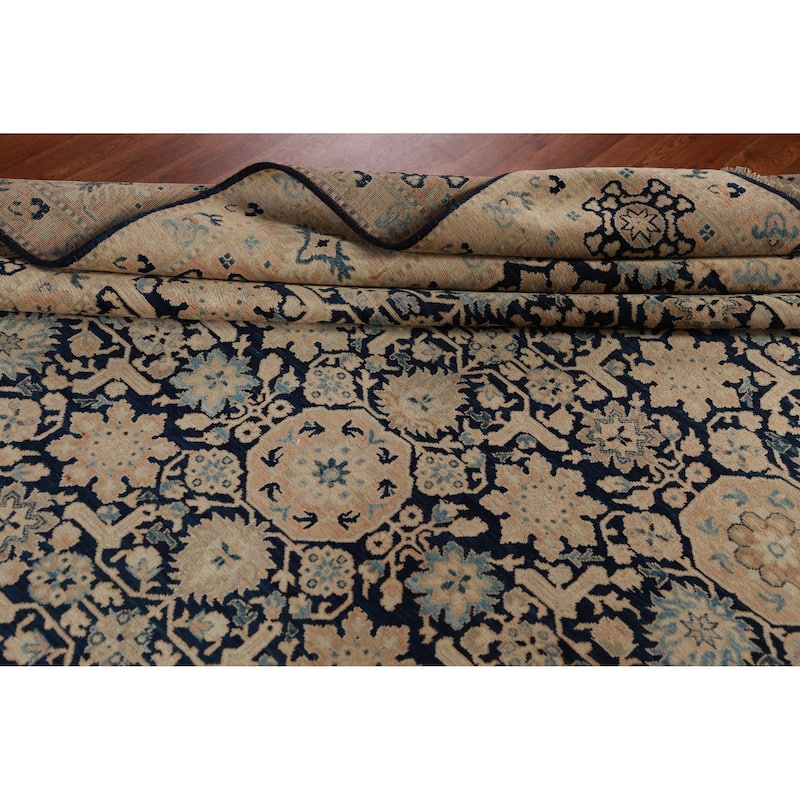 Hand Knotted Oriental 100% Wool Carpet Traditional All-Over Navy Blue & Blues Ziegler Area Rug - 9' 9'' X 8' 3''