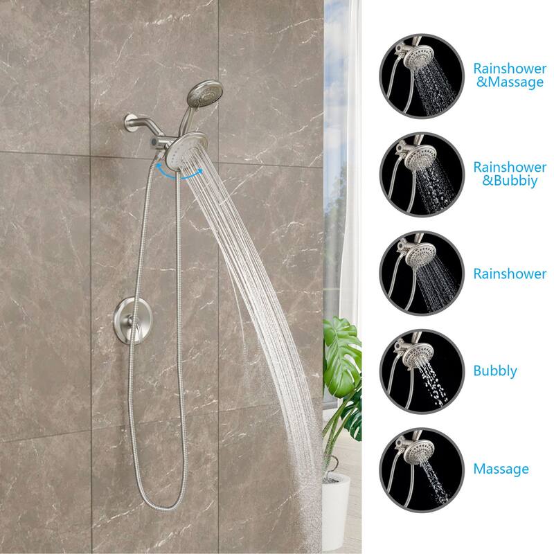Lordear 5-Setting Shower System: High Pressure Rain Showerhead and Dual 2-in-1 Faucet with Valve