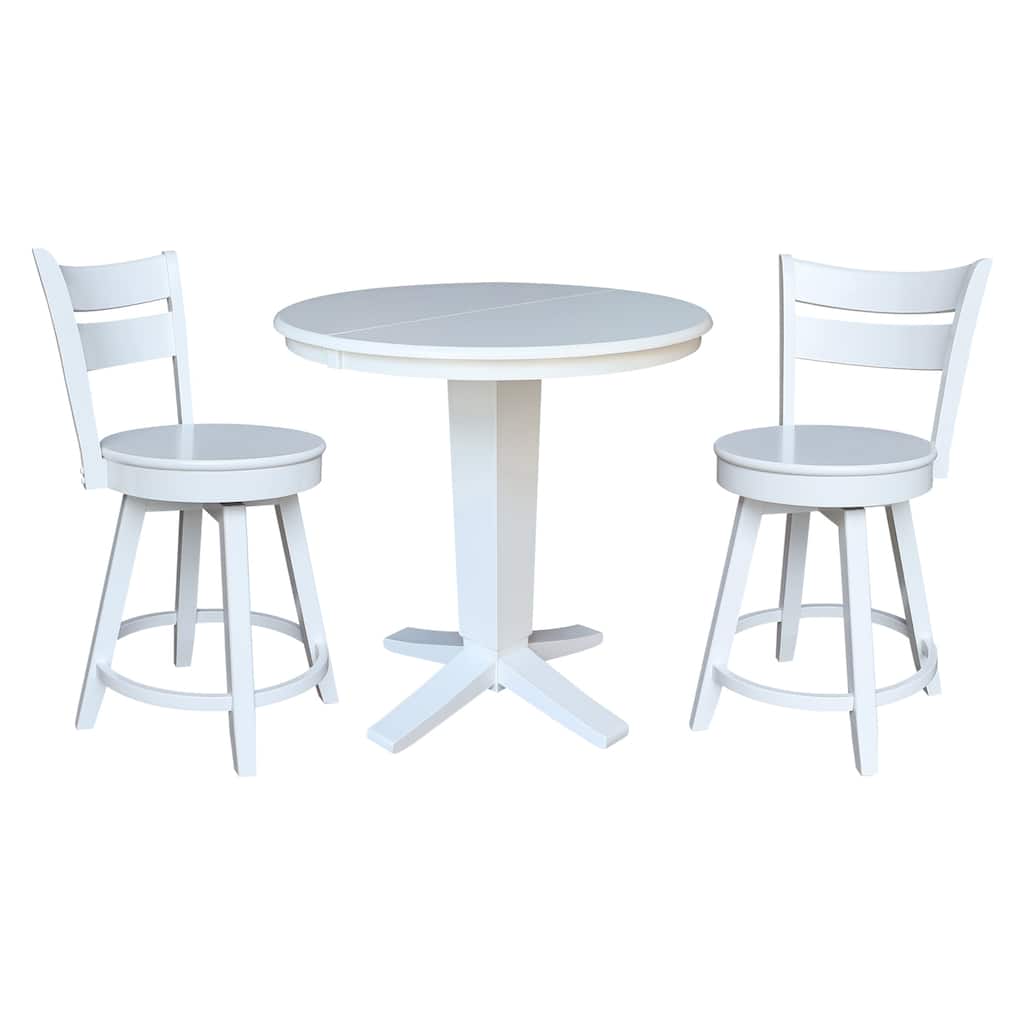 36 in Round Counter Height Extension Dining Table with 12 in Leaf and Stools in White