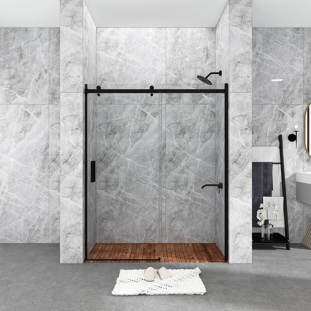 60 in. W x 74 in. H Single Sliding Frameless Shower Door with Clear Tempered Glass - 60" x 74"