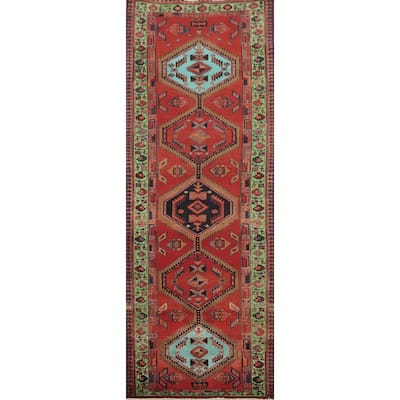 Hand Knotted Oriental 100% Wool Carpet Traditional Geometric Oranges & Rust Ardebil Runner Rug - 10' 7'' X 3' 3''