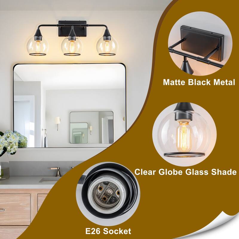 Starsky 3/4 Lights Modern Vanity Light Clear Globe Glass Shades