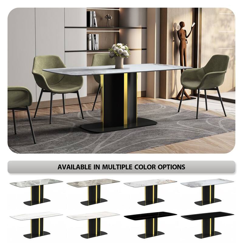 Sylva Dining Table Rectangular Tabletop in Gold Pedestal Base