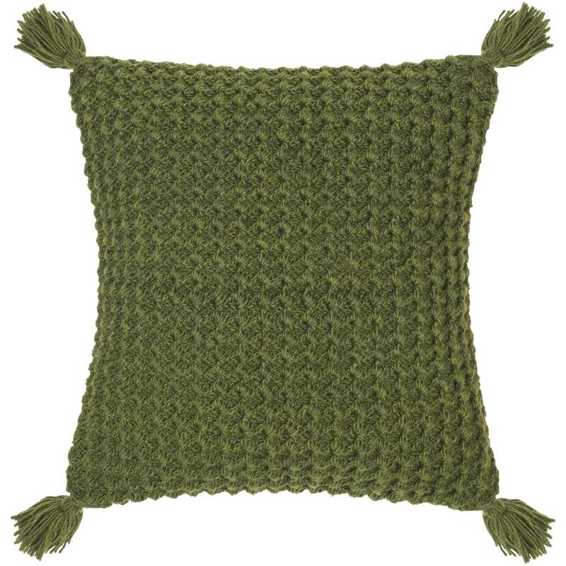 Artistic Weavers Kalae Large Knit Crochet Pattern Throw Pillow - 22x22 Down Insert - Down - Moss Green