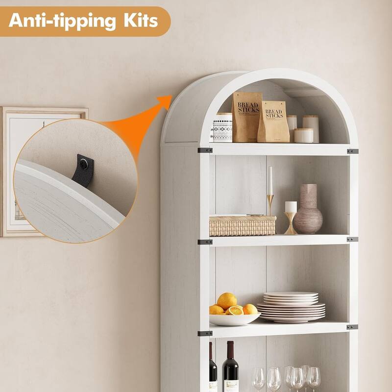 71.65" Tall Farmhouse 5-Tier Arched Bookcase, Display Storage Shelf - N/A