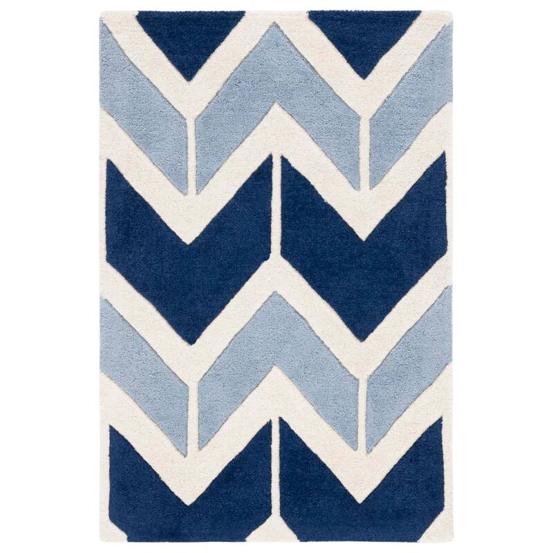 SAFAVIEH Handmade Chatham Elizabeta Modern Wool Rug - 2' x 3' - Dark Blue/Light Blue
