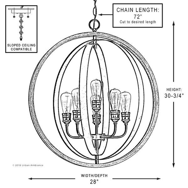 Luxury Vintage Pendant Light, 30.75"H x 28"W, with Modern Farmhouse Style, Galvanized Steel Finish by Urban Ambiance