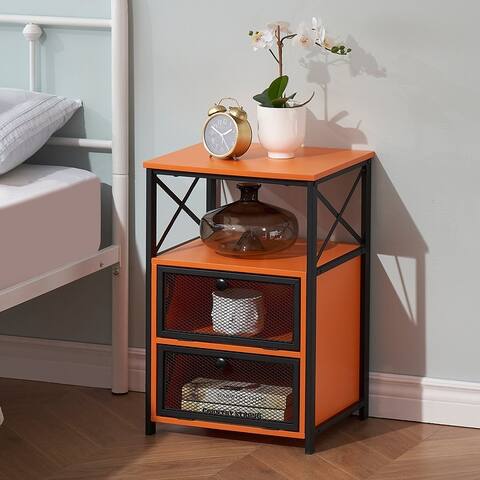 VECELO Mid Century Modern Nightstand with 3-tier Shelves and Door