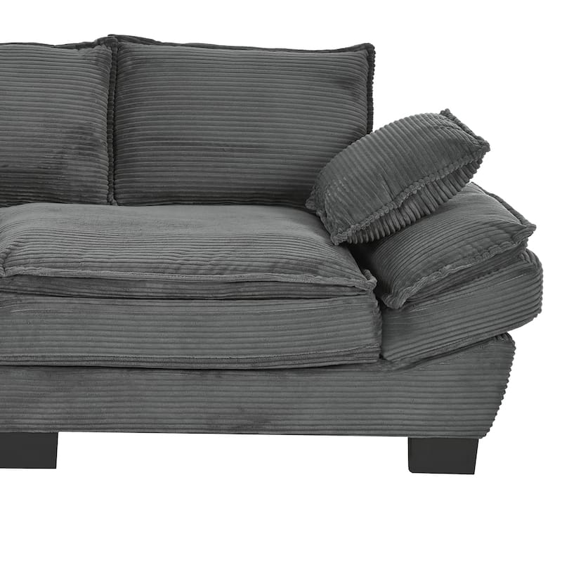 Corduroy Fabric Small Sofa, Upholstered Curved Sofa with 2 Throw Pillows, Deep Seat Sofa with Armrests & Cushions
