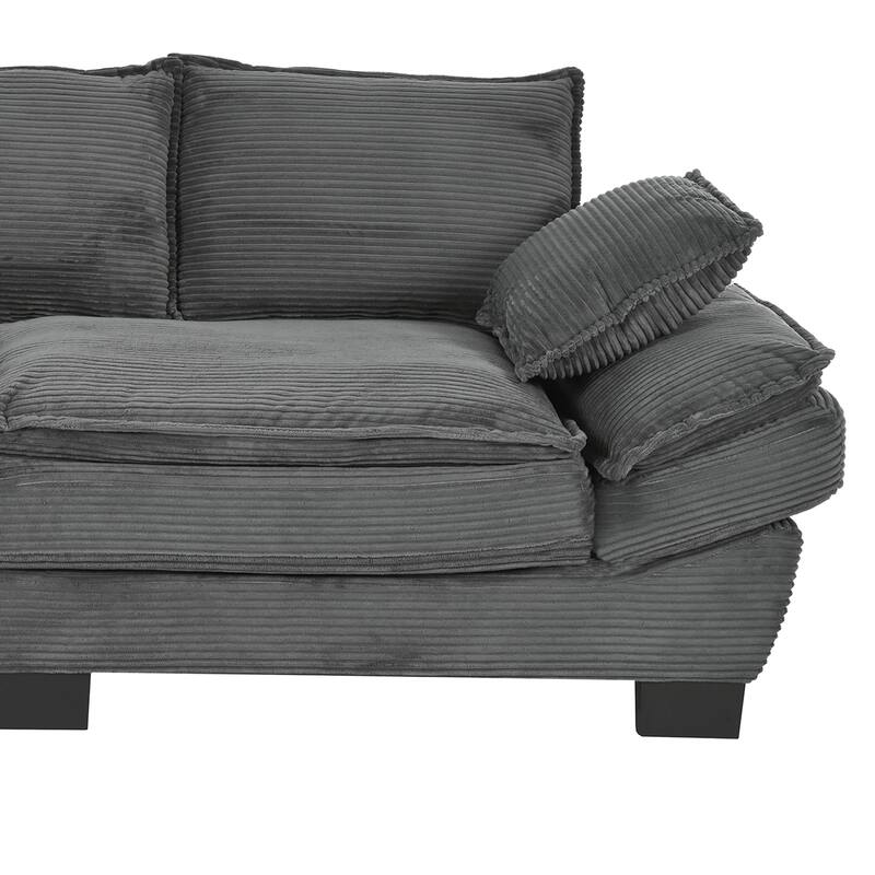 Modern Curved Corduroy Sofa with Decorative Throw Pillows, Plush, Sturdy, and Comfortable Couch for Living Room, Bedroom