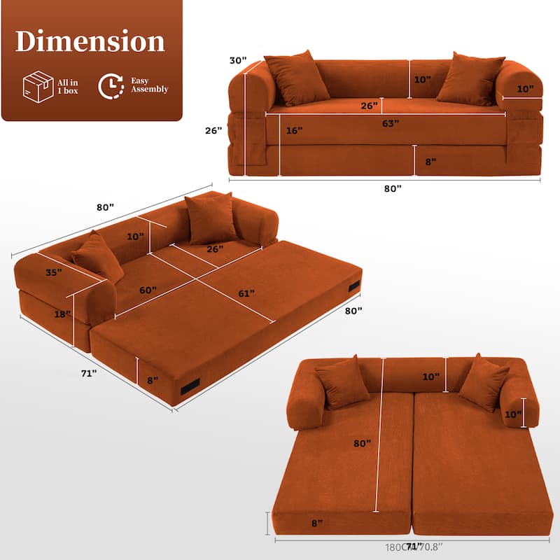 3-in-1 Convertible Sleeper Sofa with Pillows & Storage