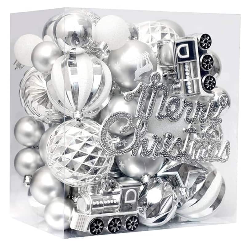 65 Pcs Christmas Decoration Ball Ornaments Set for Holiday Party Wedding - N/A - Silver