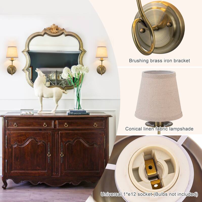 Antique Bronze Finish Wall Sconce with Trapezoid Linen Shade