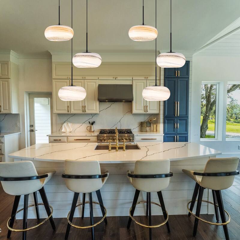 3-Light Cluster Coastal LED Chandelier, Colored Glass Kitchen Island Pendant Light - Black
