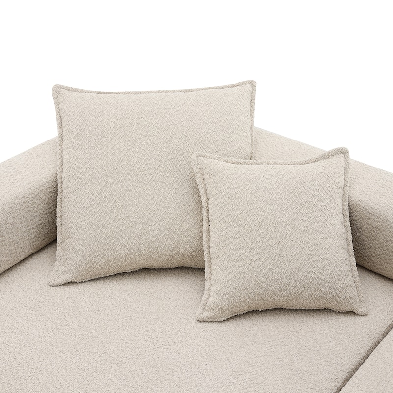 151.5" Boucle Modular Floor Sectional Sofa with Free Combination Design and 6 Pillows