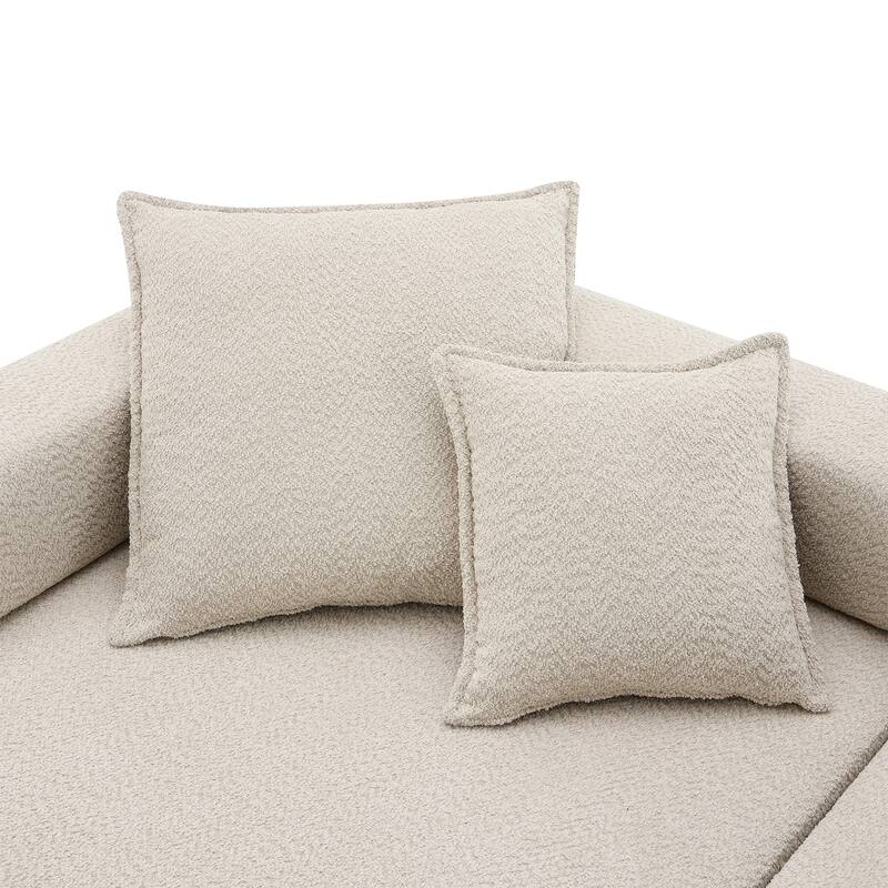Oversized Modular L Shaped Sofa, Convertible Compressed Couch, Beige Boucle 3 PC Free Combo for Living Room