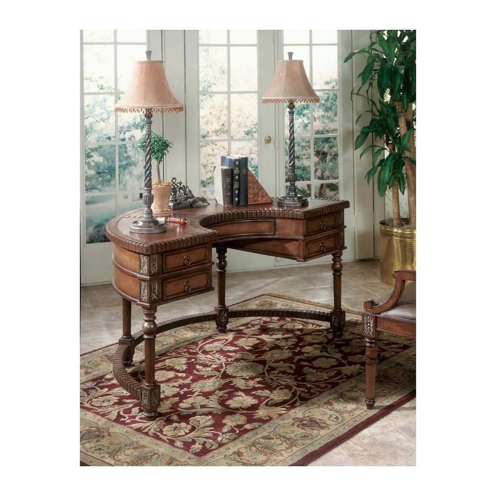 Offex Traditional Demilune Wooden Desk with 5 Drawers in Connoisseurs Finish - Dark Brown