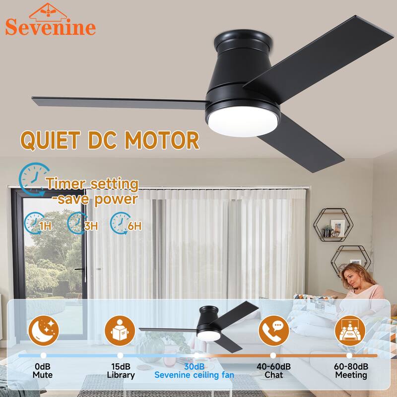 YUHAO AeroLite 48 in. Indoor White Low Profile Standard Ceiling Fan with Bright White Integrated LED Light Kit, Remote Included