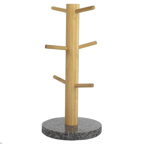 Home Basics Bamboo Mug Tree With Black Granite Base 6 4 X6 Bamboo Mug Tree With Black Granite Base