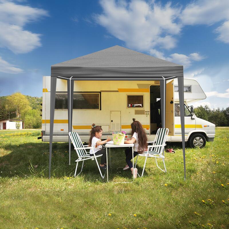 6.5x6.5 ft Grey Outdoor Waterproof PE Fabric Canopy Tent with Iron Frame and Sun Rain Protection