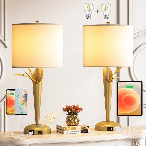 Dimmable Bedside Table Lamp Set of 2 Touch Control 3 Way Gold Gold Nightstands Lamp with USB Charging Ports Bed Bath Beyond 35872245