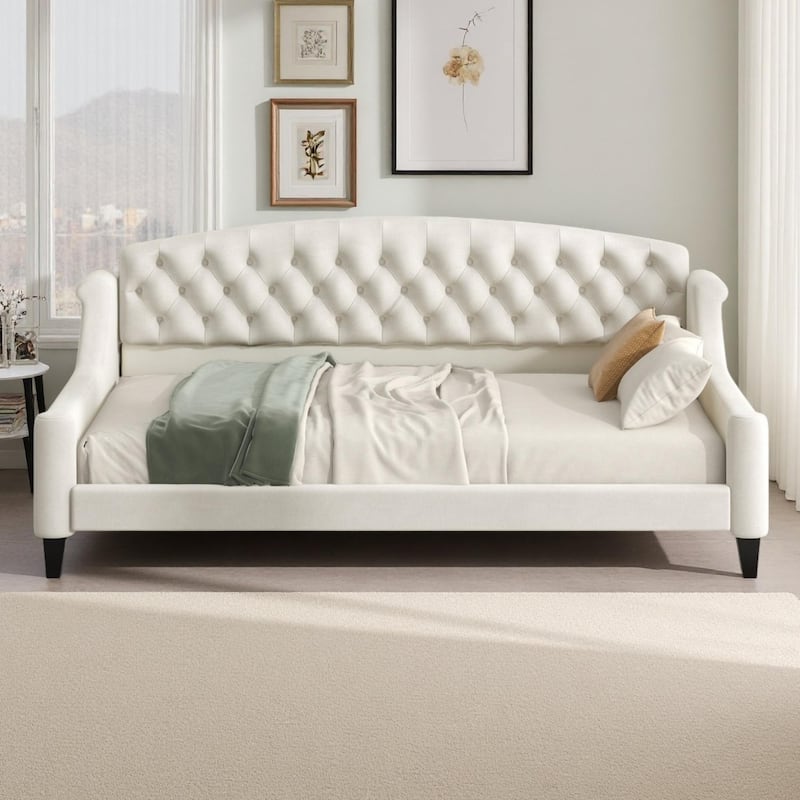 Elegant Velvet Tufted Daybed with Arched Backrest by Harper&Bright Designs