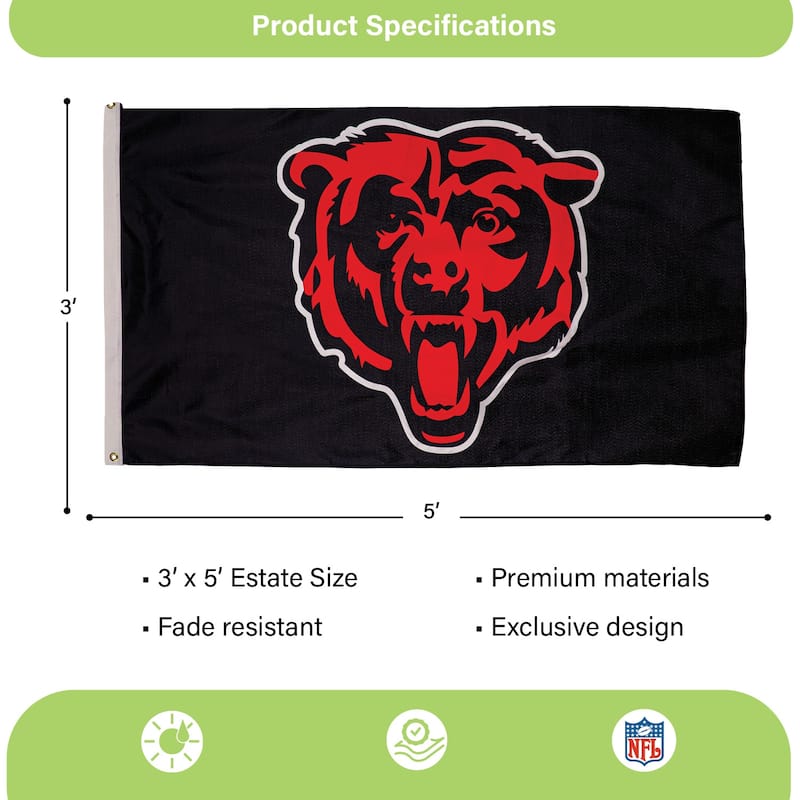 Chicago Bears Single Sided Flag w/ 2 Grommets, 3'x5'