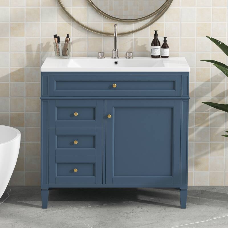 30''/36'' Bathroom Vanity with Top Sink, Modern Bathroom Storage Cabinet with 2 Drawers, a Tip-out Drawer & Adjustable Shelf
