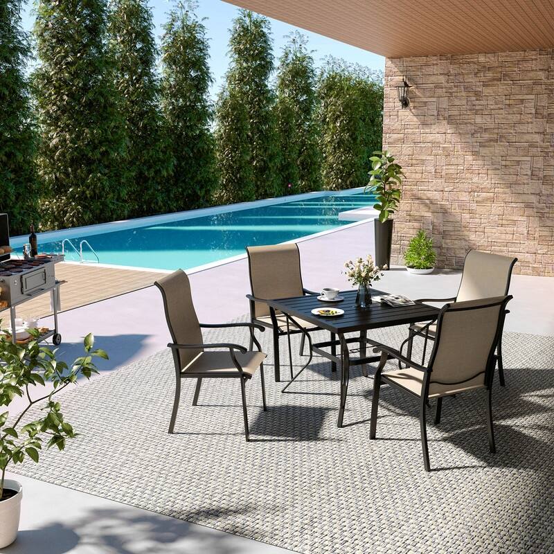 5-Piece Metal Outdoor Patio Dining Set with 4 Textilene Chairs and Square Table